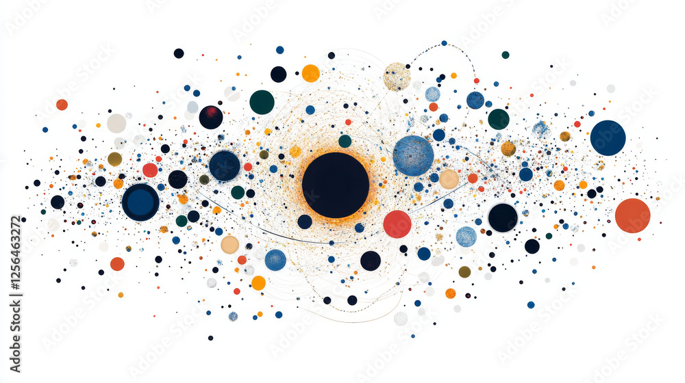 Poster suitcase of particles. the suitcase consists of dots and circles