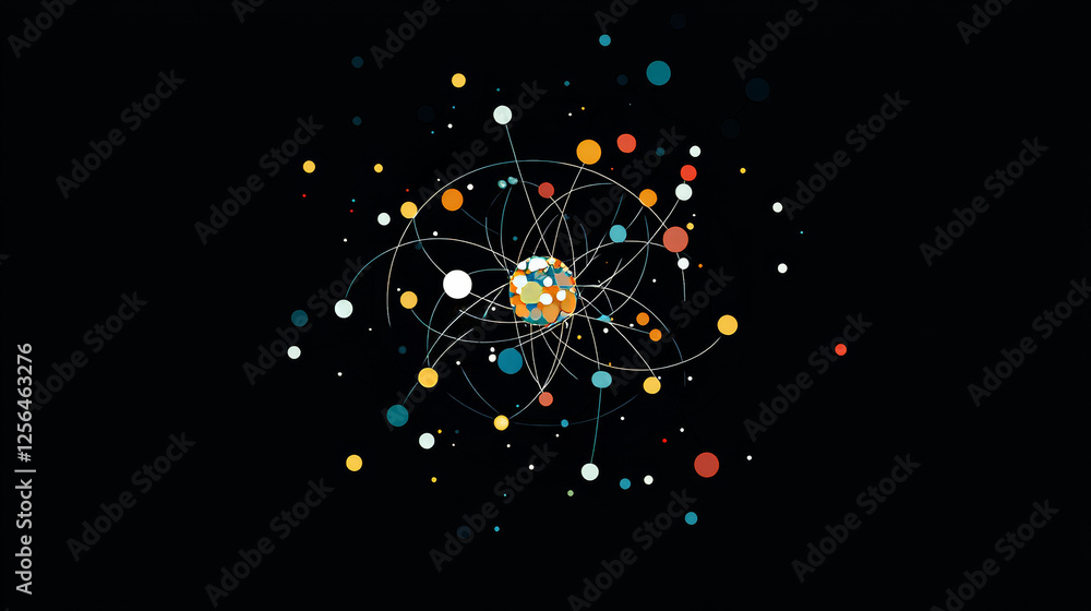 Poster suitcase of particles. the suitcase consists of dots and circles