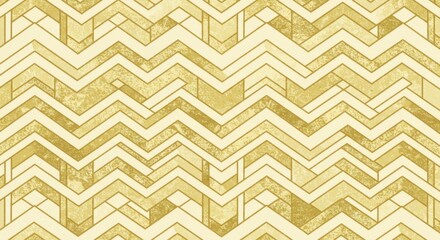 A seamless geometric pattern featuring gold interlocking zigzag lines on a light cream background