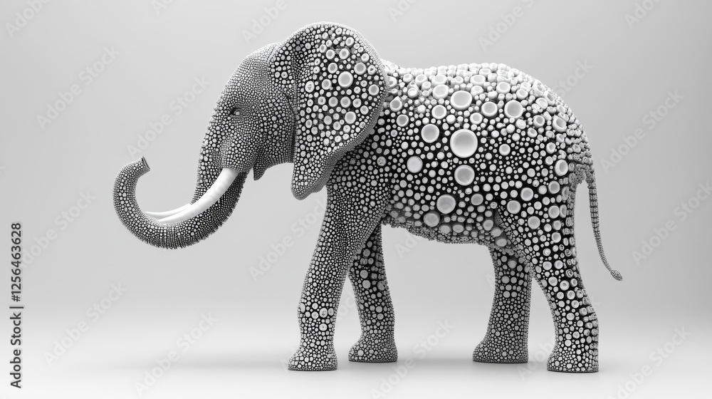Poster the elephant of the particle. the elephant consists of circles and points. vector illustration.