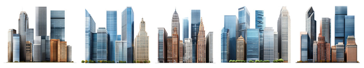 Fototapeta premium PNG Modern urban skyline illustration, element set on transparent background