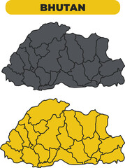 Vector Bhutan outline illustration map set