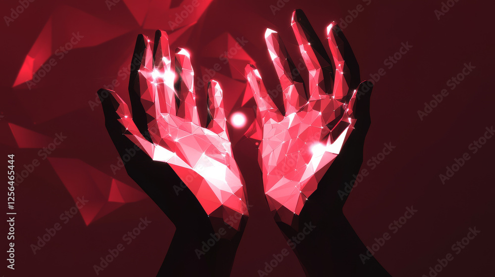 Poster hologram technical support. technical support from polygons, triangles of points and lines. the gear