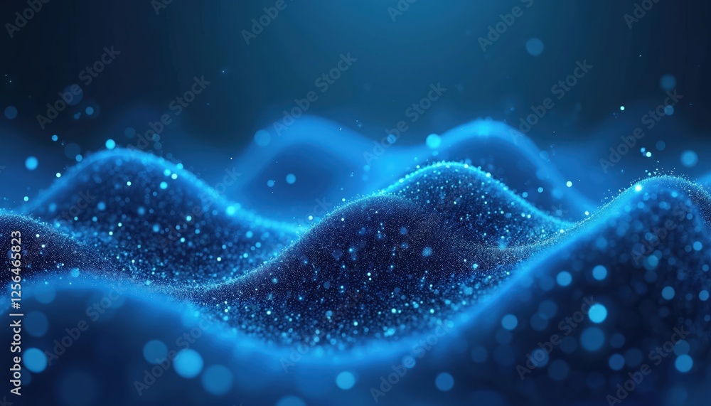 Poster abstract blue tech background shows digital waves and dynamic network system. artificial neural conn