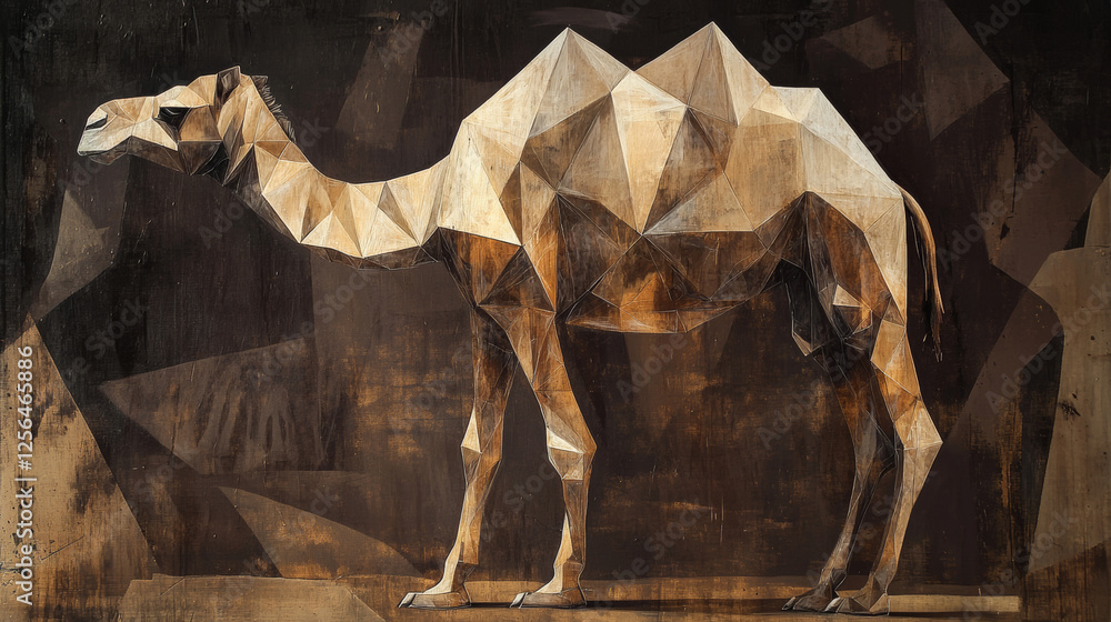 Poster a camel made of particles on a dark background. a camel made out of geometric shapes. vector illustr