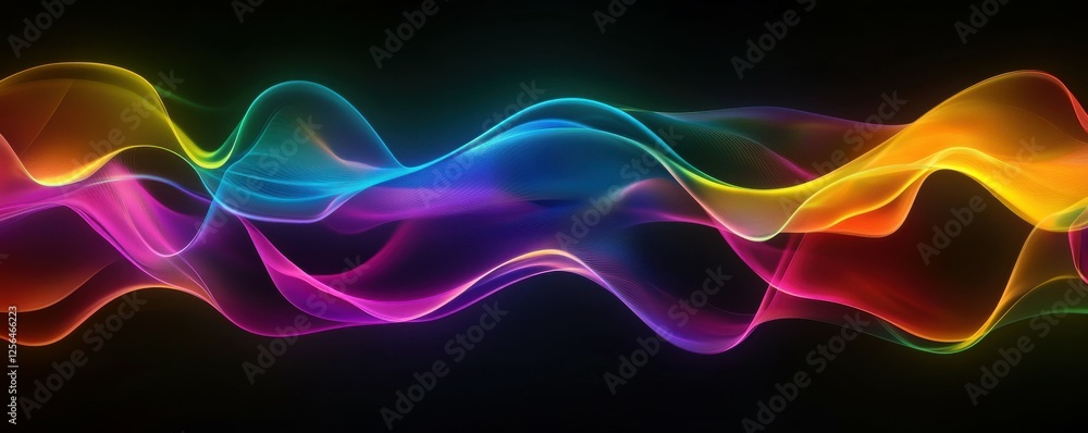 Poster colorful abstract wave pattern with vibrant light spectrum on black background