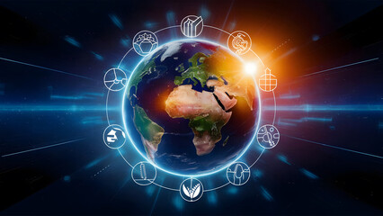 Obraz premium Sustainable Future Renewable Energy, Eco-Friendly Living, and Smart Green Cities