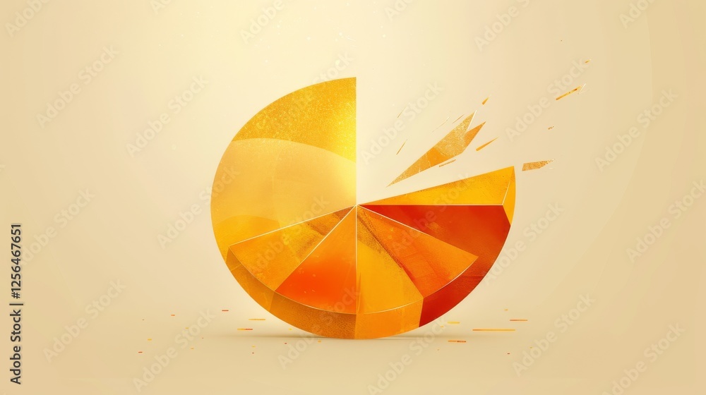 Aufkleber a vibrant orange pie chart illustration with one segment breaking apart, symbolizing dynamic data or