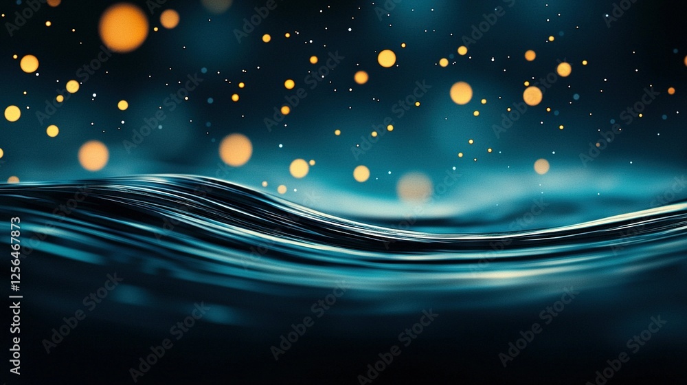 Poster lights hovering above water with a visible wave in the foreground