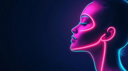 Fototapeta premium Human profile with glowing neon outlines, high-contrast digital portrait
