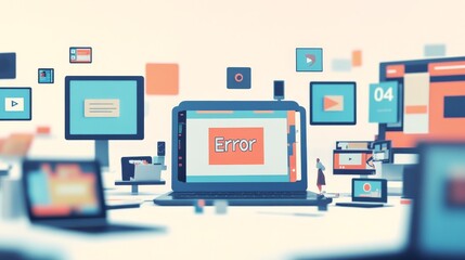 Annoyed customer with unresponsive websites. Featuring a laptop displaying a "404 Error" message