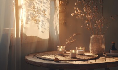 Obraz premium A table with candles and flowers on it