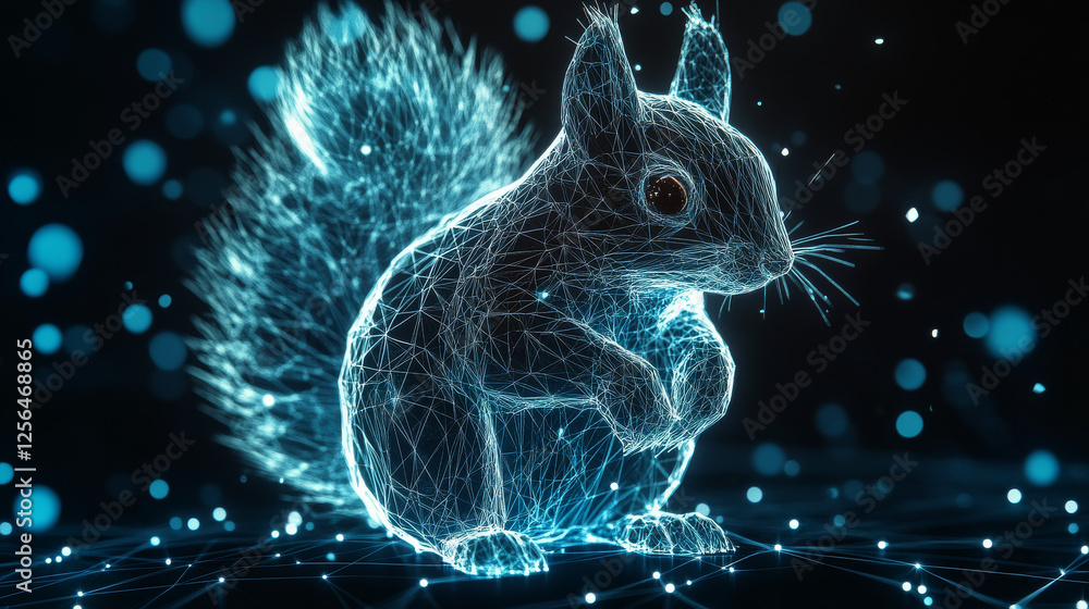 Aufkleber a hologram of a squirrel. a squirrel made up of polygons, triangles, points, and lines. squirrel is 