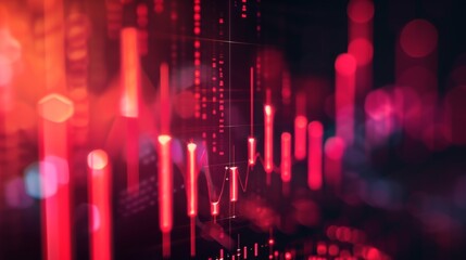 AI-generated visual of stock market trends, with glowing red charts and graphs, creating a dramatic financial data theme emphasizing growth and volatility.