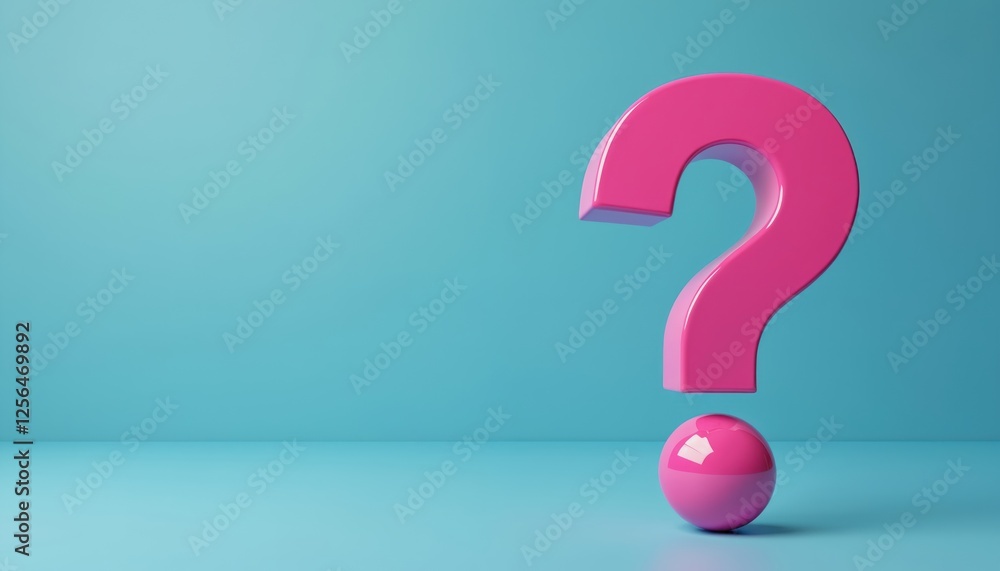 Fototapete bright pink question mark on blue background. glossy sign rendering 3d feel. questions, uncertainty.
