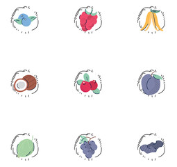 set of fruit vector icons with white background