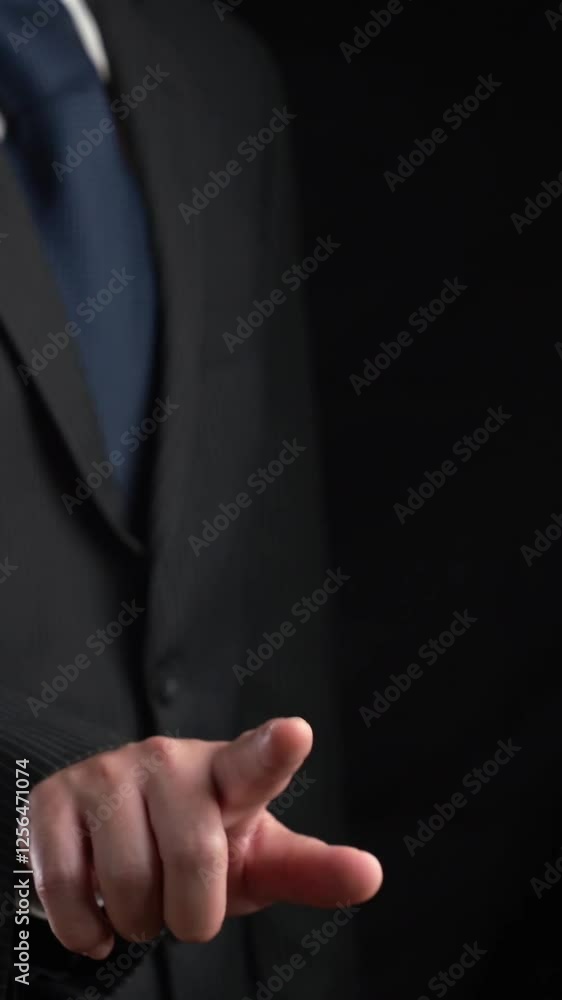 Poster businessman show hologram of business intelligence report allusive technology. virtual augmented rea