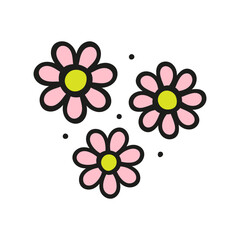 Chamomile flower icon. Colored silhouette. Front view. Vector simple flat graphic hand drawn illustration. Isolated object on white background. Isolate.