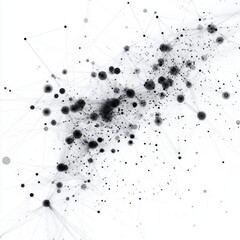 Abstract black and white network of dots and lines forming an intricate pattern