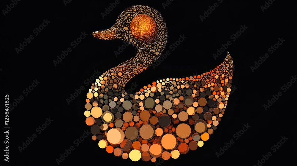 Poster duck of the particles. the duck consists of circles and dots.