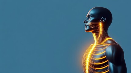 Solar-powered human figure glowing with radiant golden light, concept of renewable energy