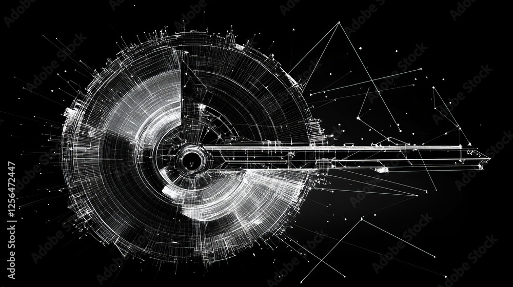 Aufkleber hologram circular saw. circular saw made of polygons, triangles, dots, and lines. low-poly circular 