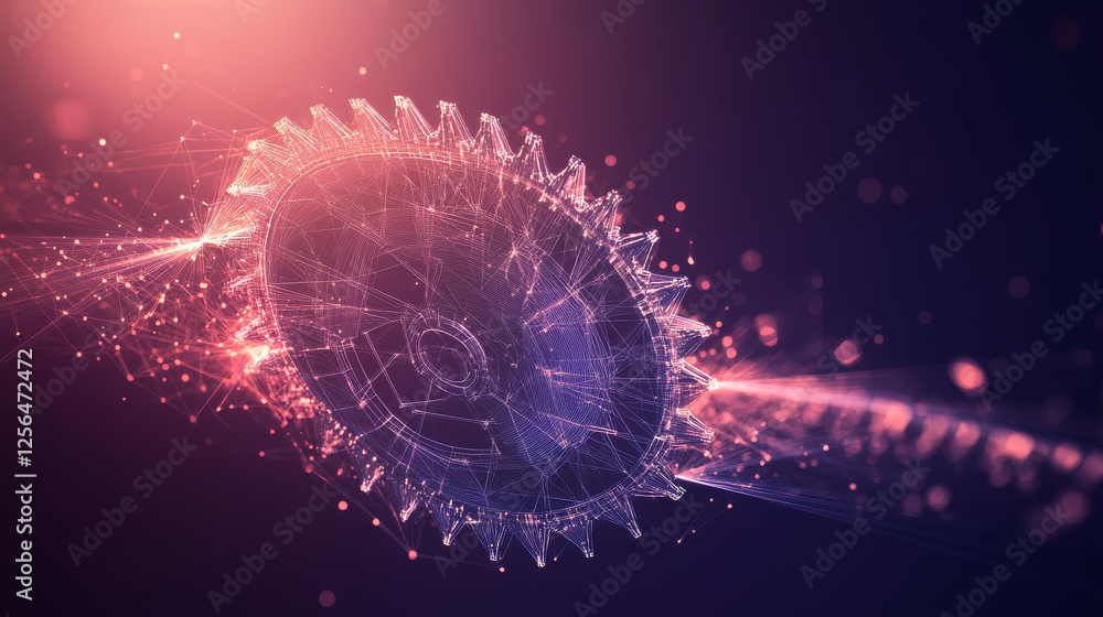 Poster hologram circular saw. circular saw made of polygons, triangles, dots, and lines. low-poly circular 