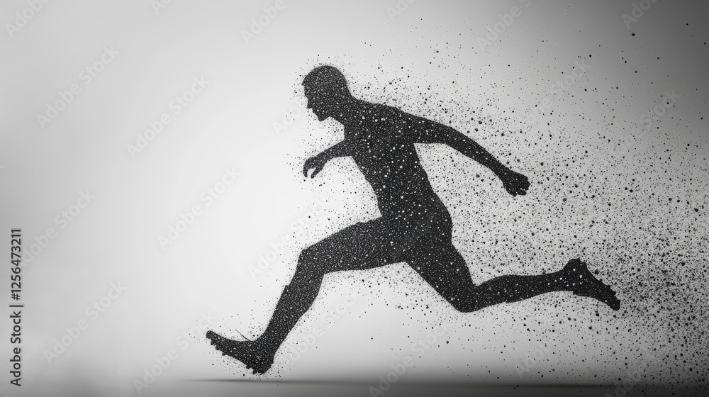 Poster silhouette of a football player from the particles. the player consists of small circles