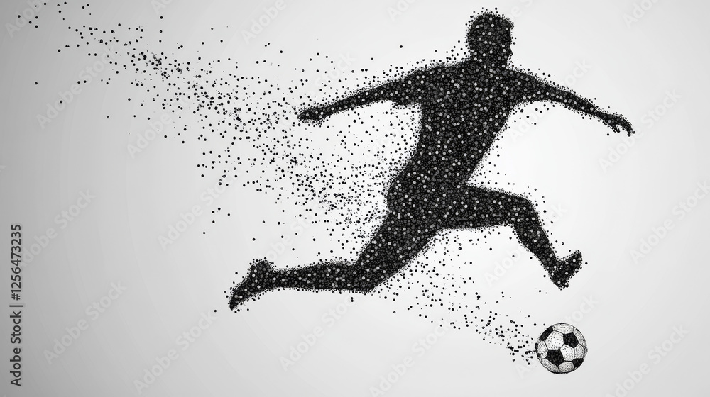 Poster silhouette of a football player from the particles. the player consists of small circles