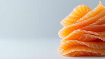 Vibrant salmon fillets arranged in a stacked formation displaying their rich color