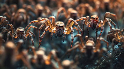Vector seamless background of spiders. Chaotic spiders