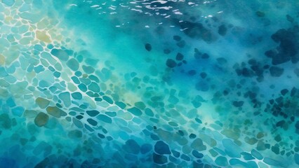 Abstract watercolor of crystal clear water with vibrant turquoise hues and intriguing underwater textures