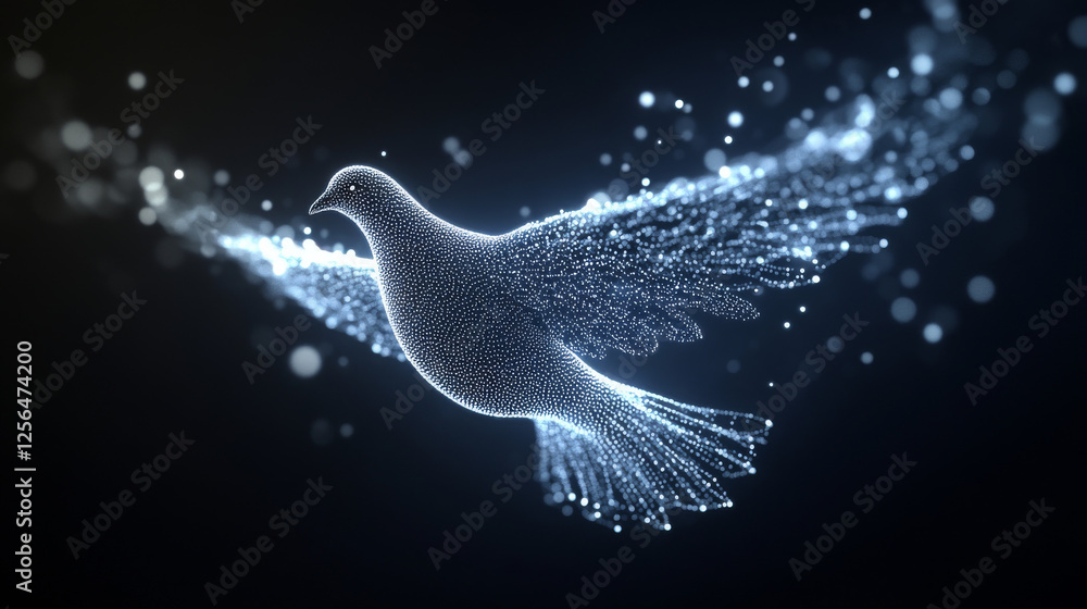 Poster the dove of the particles. the dove consists of dots and circles