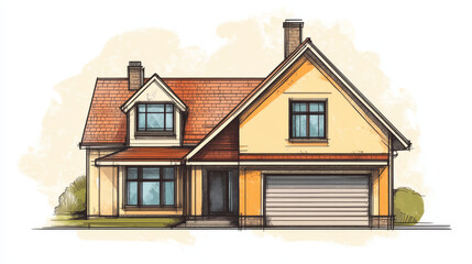 The house drawing in the vector. The contours of the house.
