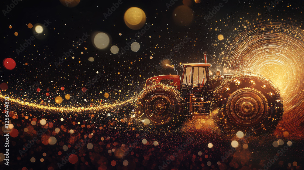 Poster tractor of the particles. the tractor consists of small dots and circles