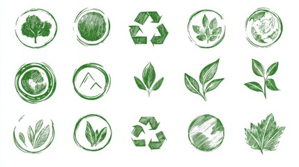 Eco-friendly logo mockup with customizable text area featuring green-themed nature icons