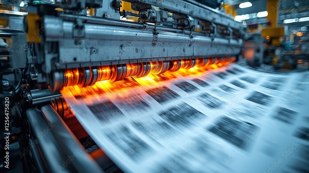 Poster this image showcases the dynamic process of newspaper printing with vibrant machinery elements and a