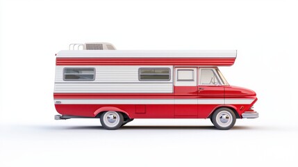 Naklejka premium Vintage Red and White Retro Camper Van for Outdoor Adventure and Summertime Road Trips