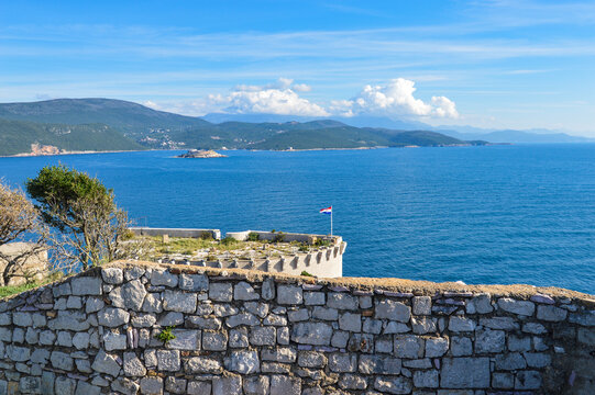 View from Prevlaka fortress at Kotor bay. Prevlaka is croatian southernmost mainland point located on border with Montenegro