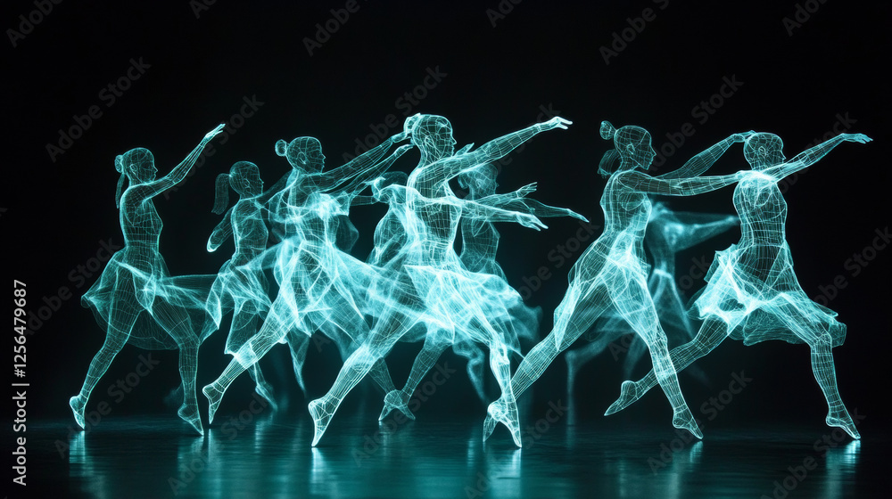 Poster hologram ballet. ballerina of polygons, triangles of points and lines. ballet is a low-poly connecti