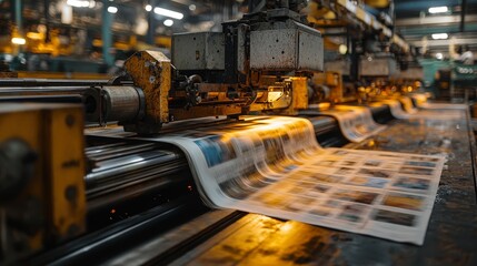 A close-up photograph of newspapers being printed, showing the intricate mechanisms and technology that enable mass printing and reproduction of information.