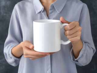 person holding a white mug