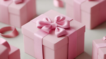 Fototapeta premium A lot of gifts. Ribbon and bow on the box. 3D.