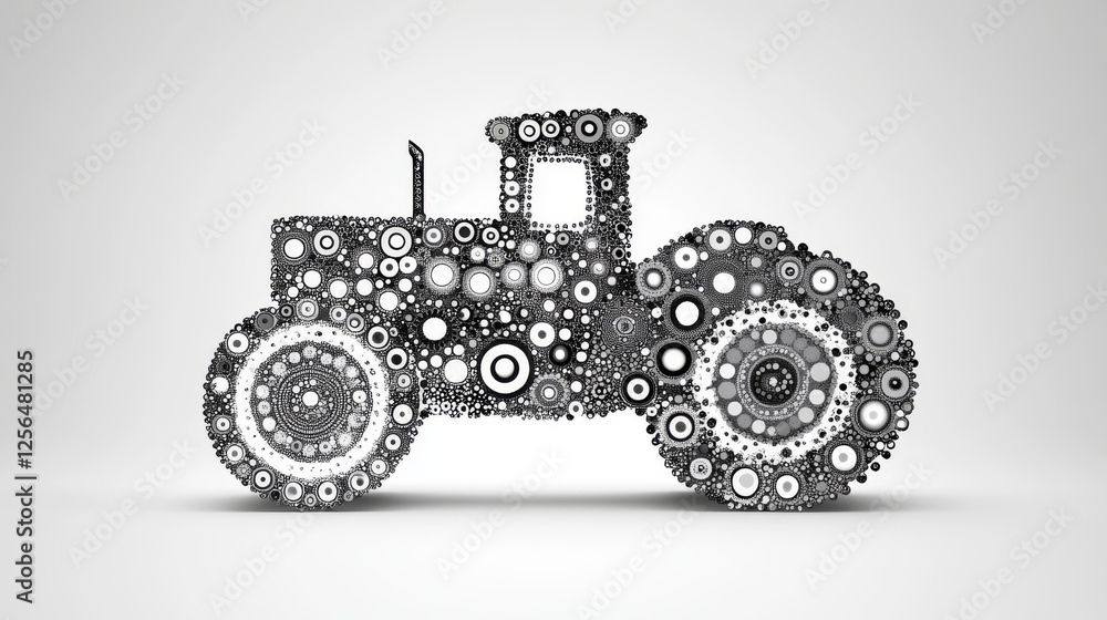 Poster tractor of the particles. the tractor consists of dots and circles. vector illustration