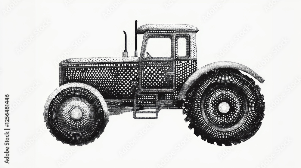 Poster tractor of the particles. the tractor consists of dots and circles. vector illustration