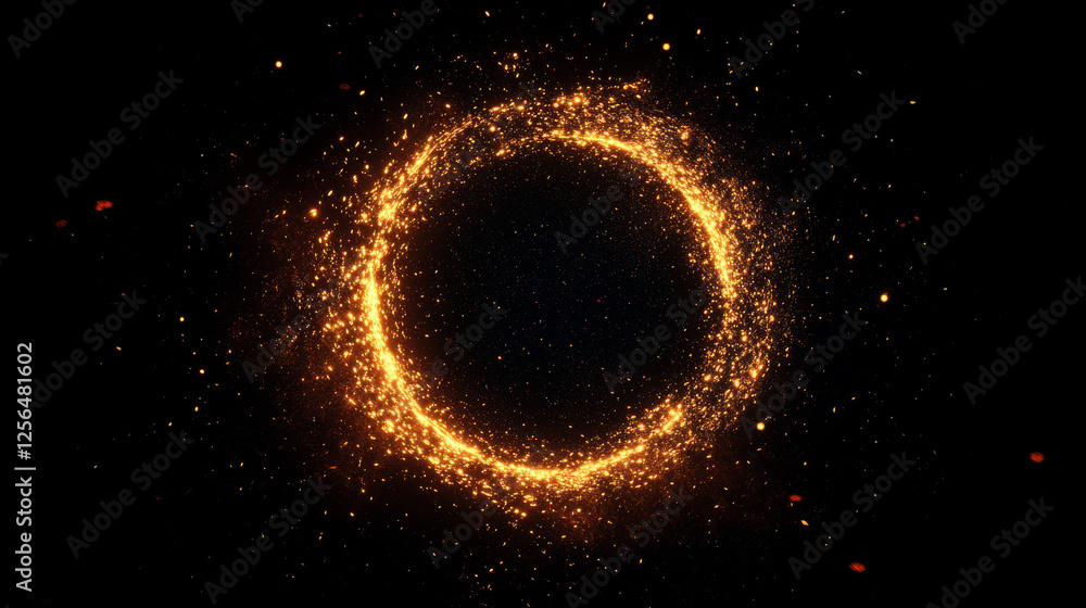 Poster treadmill of particles on a dark background. treadmill of circles and points