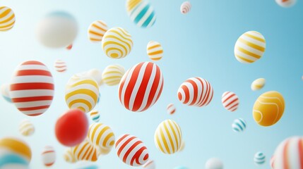   Group of colorful balls soaring in the sky against a blue backdrop