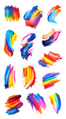 PNG rainbow paint brush stroke element set, transparent background