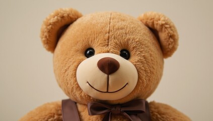 Obraz premium Adorable brown teddy bear poses against colorful backdrop