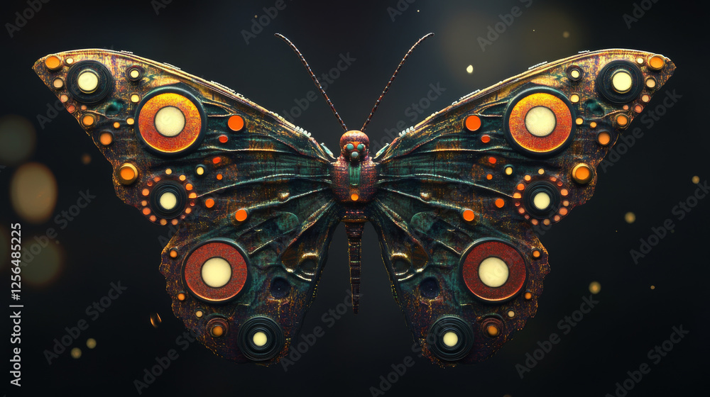 Poster butterfly of the particles. the butterfly consists of circles and points. vector illustration.